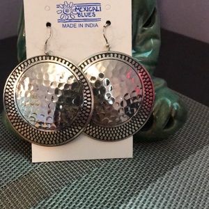 Silver Hammered Disc  Boho Earrings